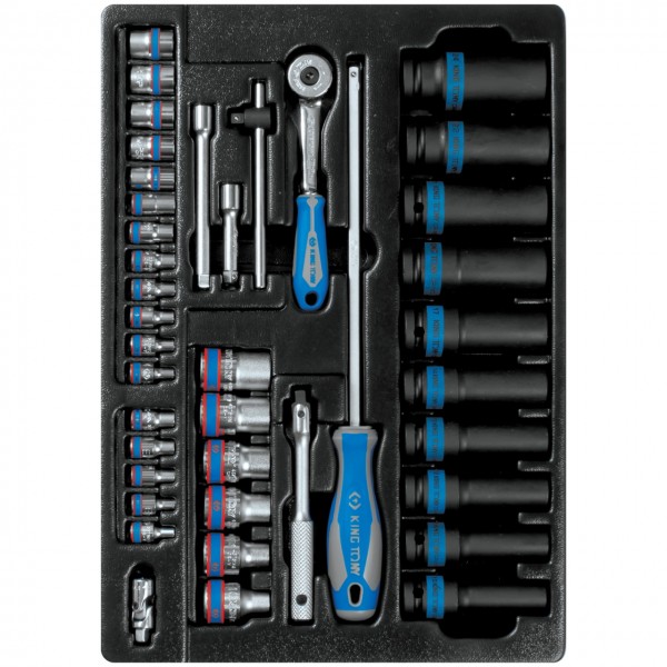 Набор ударных головок 1/2 и торцевых головок 1/4 с принадлежностями, ложемент, 40 предметов KING TONY 9-7540MR