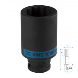 Головка торцевая ударная глубокая двенадцатигранная 1/2, 32 мм KING TONY 443032M