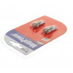 Автолампа T10W (W2,1x9,5d) 5 SMD 5050 WHITE 6000K с блокиратором ошибок CANbus блистер (2шт) 180лм   12V MEGAPOWER /1/10/100