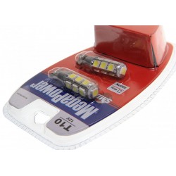 Автолампа T10W (W2,1x9,5d) 13 SMD 5050 WHITE блистер с тестером (2 шт) 6000K 260лм   12V MEGAPOWER /1 /25