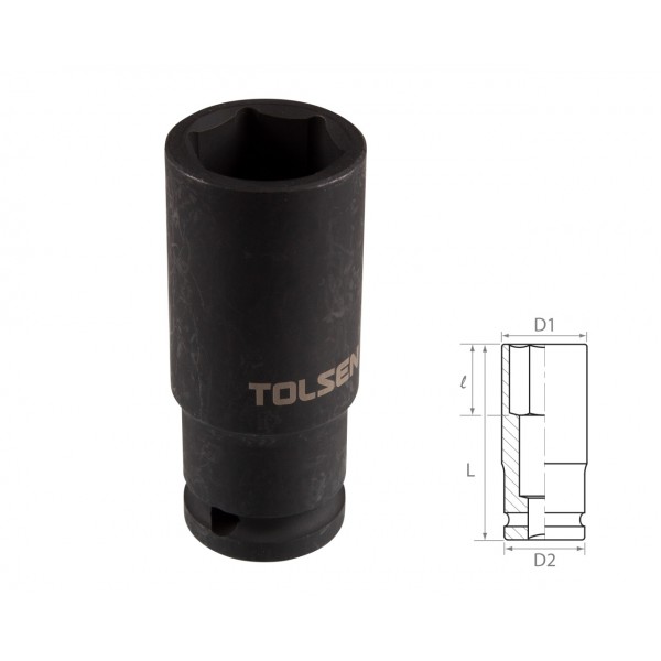 Головка торцевая ударная глубокая шестигранная 1/2, 24 мм TOLSEN TT18274