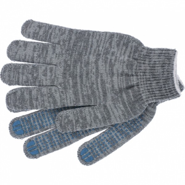 Перчатки х/б вязаные, серые, G10, с противоскользящими точками, пара 90.9200