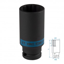 Головка торцевая ударная глубокая двенадцатигранная 1/2, 27 мм KING TONY 443027M