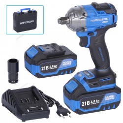 Гайковерт аккумуляторный, 1/2", 21 В, 500 Нм, 2 аккумулятора 4 A и зарядное устройство, в кейсе NORDBERG NE802K