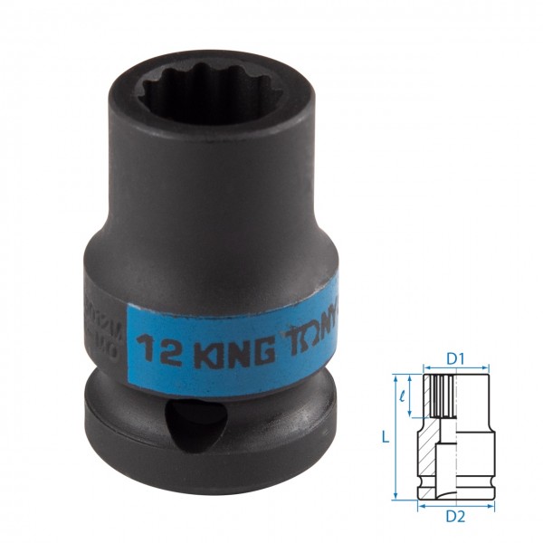 Головка торцевая ударная двенадцатигранная 1/2, 12 мм KING TONY 453012M