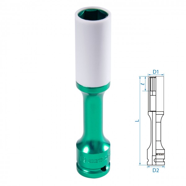 Головка торцевая ударная глубокая 1/2, 19 мм, тонкостенная, пластиковая защита KING TONY 495519MX