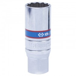 Головка свечная двенадцатигранная 3/8, 18 мм, L = 65 мм, резиновый фиксатор KING TONY 36B018