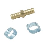 Штуцер соединительный латунный елочка-елочка 10 ? 10 мм, 2 обжимных оцинкованных стальных хомута OPT-71010HH