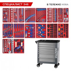 Набор инструментов 346 предметов, СПЕЦИАЛИСТ 346, в серой тележке МАСТАК 50-07346G