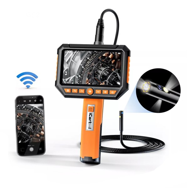 Видеоэндоскоп промышленный, экран 5, 3 камеры, 2Мп, 1920х1080, 1м, 8 мм сменный зонд iCartool IC-V116A