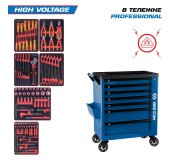 Набор инструментов 117 предметов, HIGH VOLTAGE, в синей тележке KING TONY 9G38-117MRVEB