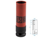 Головка торцевая ударная глубокая 1/2, 15 мм, тонкостенная, пластиковая защита KING TONY 494515M