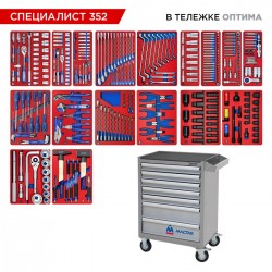 Набор инструментов 352 предмета, СПЕЦИАЛИСТ 352, в серой тележке МАСТАК 52-07352G