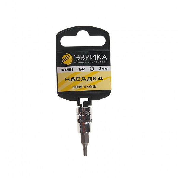 Насадка  1/4" DR 6-гранная 3мм (с держателем) ЭВРИКА 1/240 ER-93501H