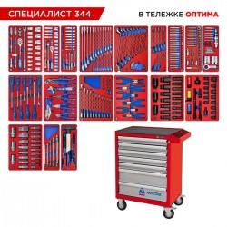 Набор инструментов 344 предмета, СПЕЦИАЛИСТ 344, в красной тележке МАСТАК 52-07344R