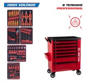 Набор инструментов 117 предметов, HIGH VOLTAGE, в красной тележке KING TONY 9G38-117MRVER