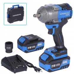 Гайковерт аккумуляторный, 1/2", 21 В, 1000 Нм, 2 аккумулятора 4 A и зарядное устройство, в кейсе NORDBERG NE805K