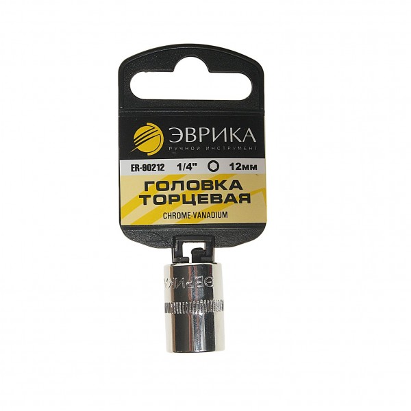 Головка торцевая 12мм 1/4" 6-гранная L=30мм (с держателем) ЭВРИКА  1/336 ER-90212H