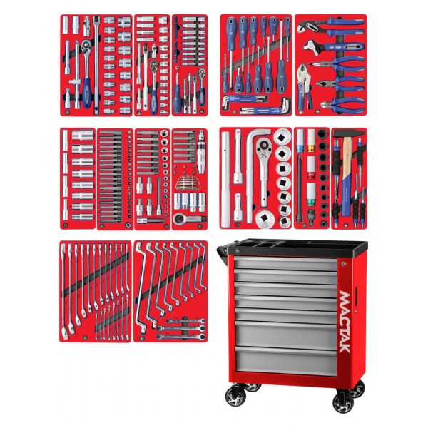 Набор инструментов ПРОФИ в красной тележке, 299 предметов МАСТАК 50-07299R