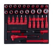 Набор торцевых диэлектрических головок с принадлежностями 1/2, шестигранные, 8-32 мм, ложемент, 32 предмета KING TONY 9-45VE02MRV