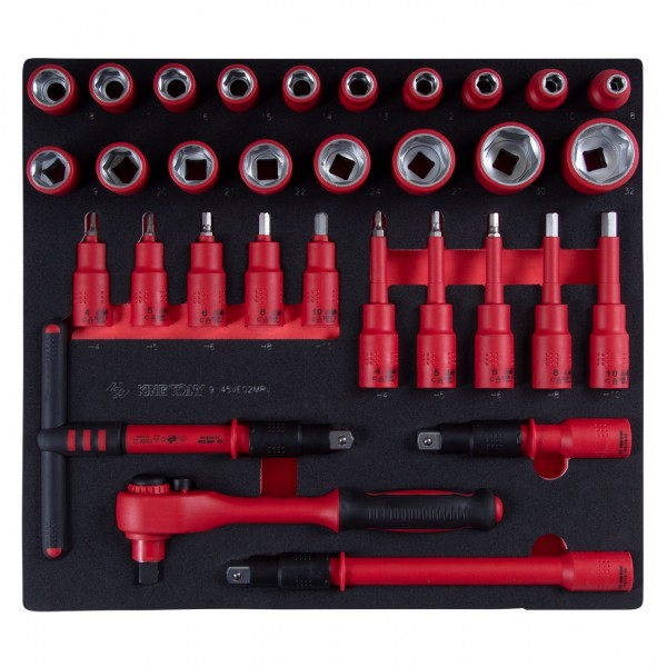 Набор торцевых диэлектрических головок с принадлежностями 1/2, шестигранные, 8-32 мм, ложемент, 32 предмета KING TONY 9-45VE02MRV