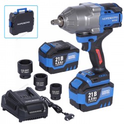 Гайковерт аккумуляторный, 1/2", 21 В, 1500 Нм, 2 аккумулятора 6 A и зарядное устройство, в кейсе NORDBERG NE806K-1/2