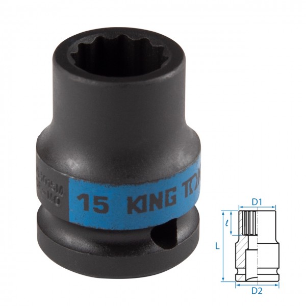 Головка торцевая ударная двенадцатигранная 1/2, 15 мм KING TONY 453015M