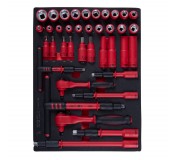 Набор торцевых диэлектрических головок с принадлежностями 1/4, 3/8, шестигранные, 5-19 мм, ложемент, 38 предметов KING TONY 9-55VE01MRV