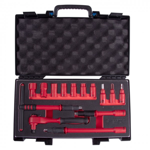 Набор торцевых диэлектрических головок с принадлежностями 3/8, шестигранные, 10-19 мм, 14 предметов KING TONY 35VE01MRV