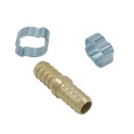 Штуцер соединительный латунный елочка-елочка 12 ? 12 мм, 2 обжимных оцинкованных стальных хомута OPT-71212HH