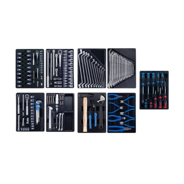 KING TONY Набор инструментов для тележки, 9 ложементов, 161 предмет 936-005MRD