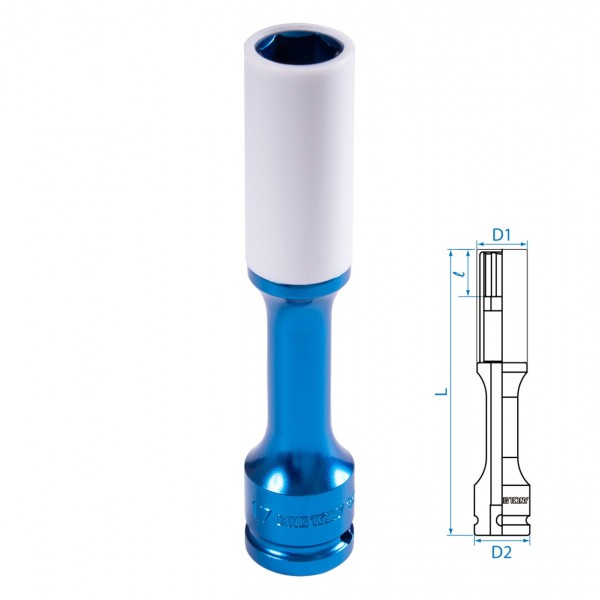 Головка торцевая ударная глубокая 1/2, 17 мм, тонкостенная, пластиковая защита KING TONY 495517MX