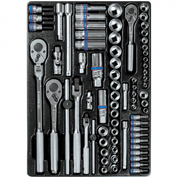 Набор торцевых головок 1/4, 3/8 с принадлежностями, ложемент, 75 предметов KING TONY 9-5575MR