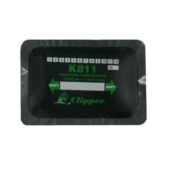 CLIPPER НАБОР ЗАПЛАТ K811 кордовых для боковых порезов, 65*95мм (1 слой корда), серый адгезивный сло CLIPPER K811