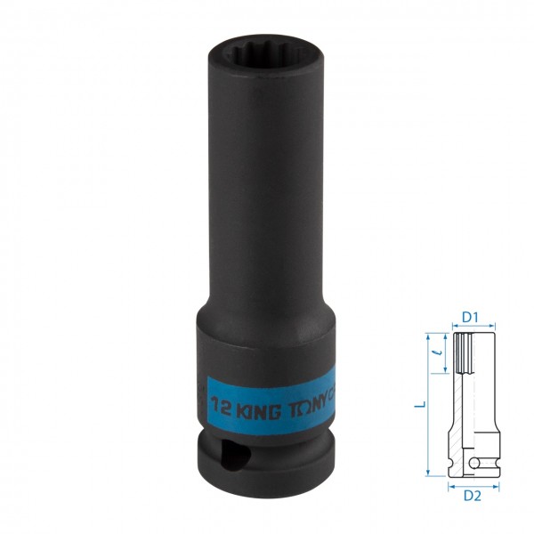 Головка торцевая ударная глубокая двенадцатигранная 1/2, 12 мм KING TONY 443012M