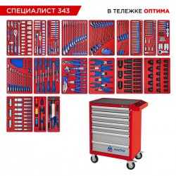 Набор инструментов 343 предмета, СПЕЦИАЛИСТ 343, в красной тележке МАСТАК 52-07343R