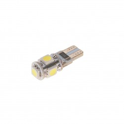 Автолампа T10W (W2,1*9,5d) 5 SMD 5050 WHITE 6000K с блокиратором ошибок CANbus  100лм  24V MEGAPOWER /10 /100