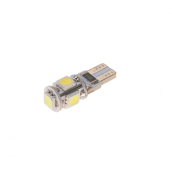Автолампа T10W (W2,1*9,5d) 5 SMD 5050 WHITE 6000K с блокиратором ошибок CANbus  100лм  24V MEGAPOWER /10 /100 M-70214W-24