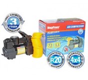 Компрессор M-55020 поршневой двухцилиндровый 150PSI (72л/мин, 30А, 300W) с дефлятором, длинный шланг, в сумке 12V MEGAPOWER /1/4