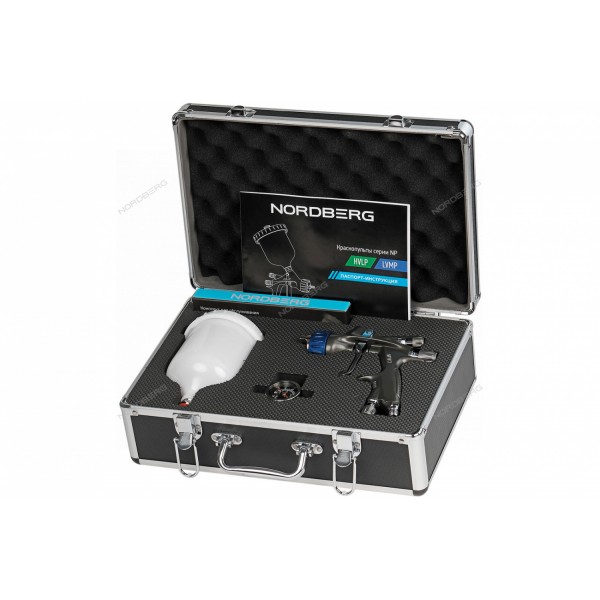 Краскопульт LVMP с верхним бачком, сопло 1,4 мм, алюминиевый кейс NORDBERG NP7017