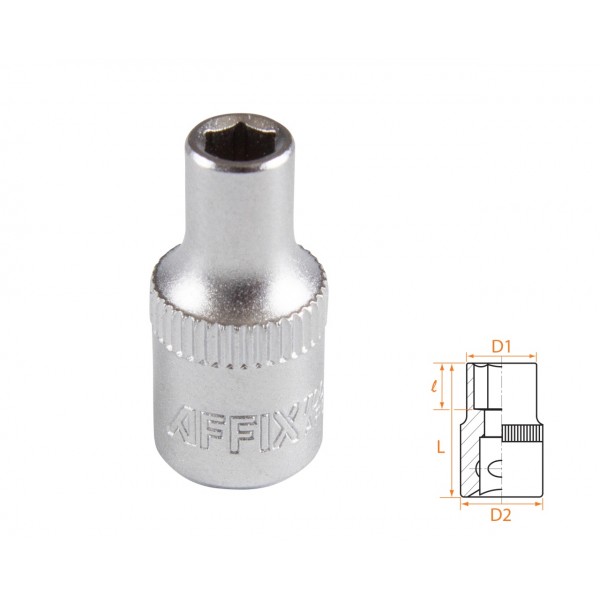 Головка торцевая стандартная шестигранная 1/4, 4,5 мм AFFIX AF00020045