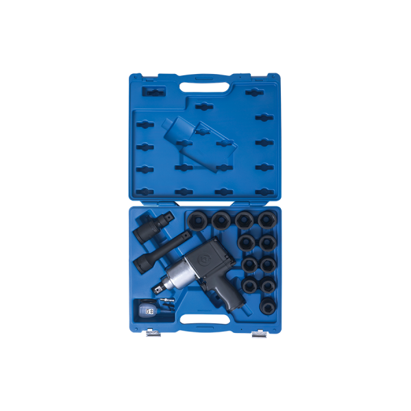 Гайковерт пневматический ударный 3/4, 1085 Нм, с комплектом ударных головок, 18 предметов KING TONY 64114AMP