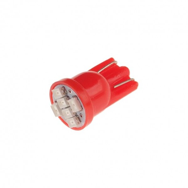 Автолампа T10W (W2,1x9,5d) 6 SMD 3528 RED 60лм   12V MEGAPOWER /10 /100 M-10511R