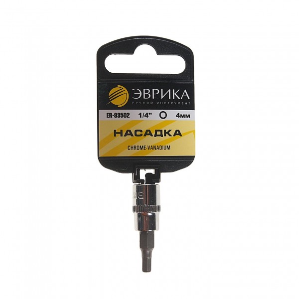 Насадка  1/4" DR 6-гранная 4мм (с держателем) ЭВРИКА 1/240 ER-93502H