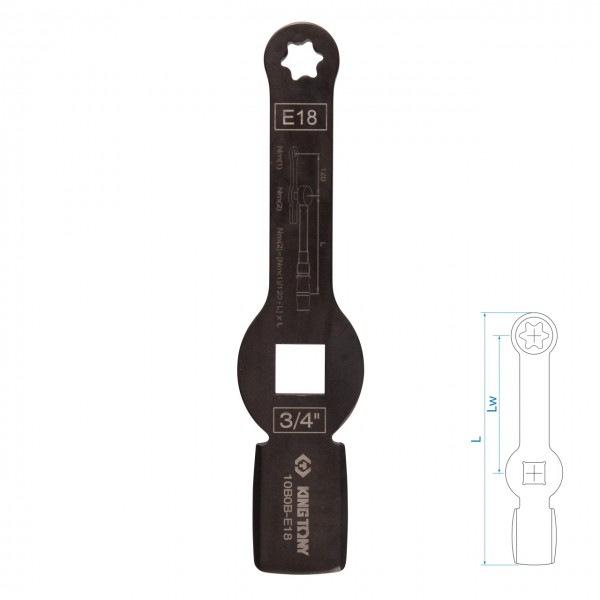 Ключ для тормозных суппортов грузовых автомобилей E18, 3/4, ударный KING TONY 10B0B-E18