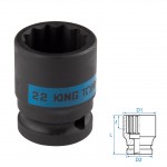 Головка торцевая ударная двенадцатигранная 1/2, 22 мм KING TONY 453022M