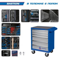 Набор инструментов BASTION в синей тележке, 204 предмета KING TONY 934-100AMB