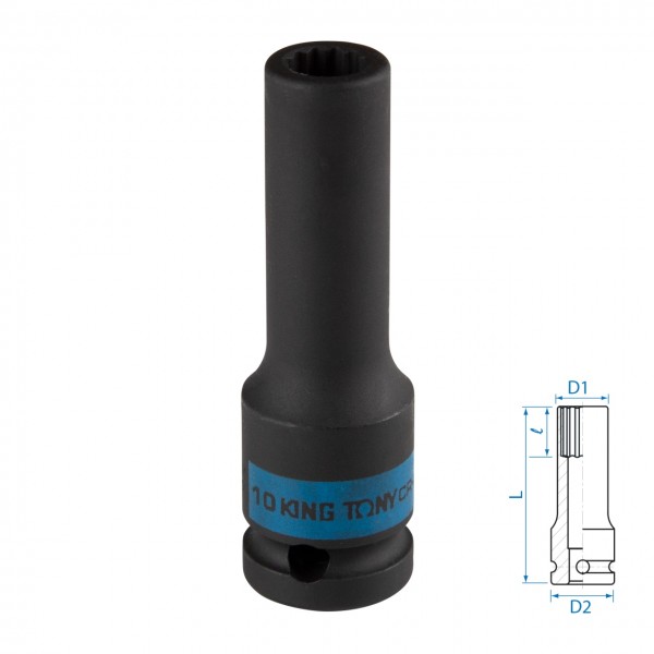 Головка торцевая ударная глубокая двенадцатигранная 1/2, 10 мм KING TONY 443010M