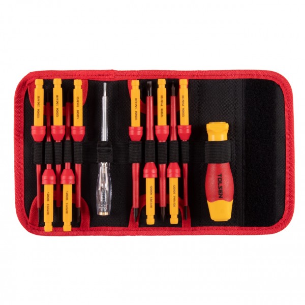 Набор отвертка со сменными вставками диэлектрическими, 12 предметов TOLSEN TTV33212