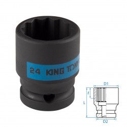 Головка торцевая ударная двенадцатигранная 1/2, 24 мм KING TONY 453024M